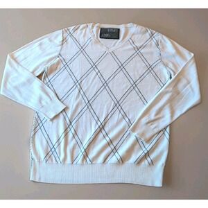 BKE Buckle Sweater Men's XL White Gray Long Sleeve V-Neck Stretch‎ Top Hipster